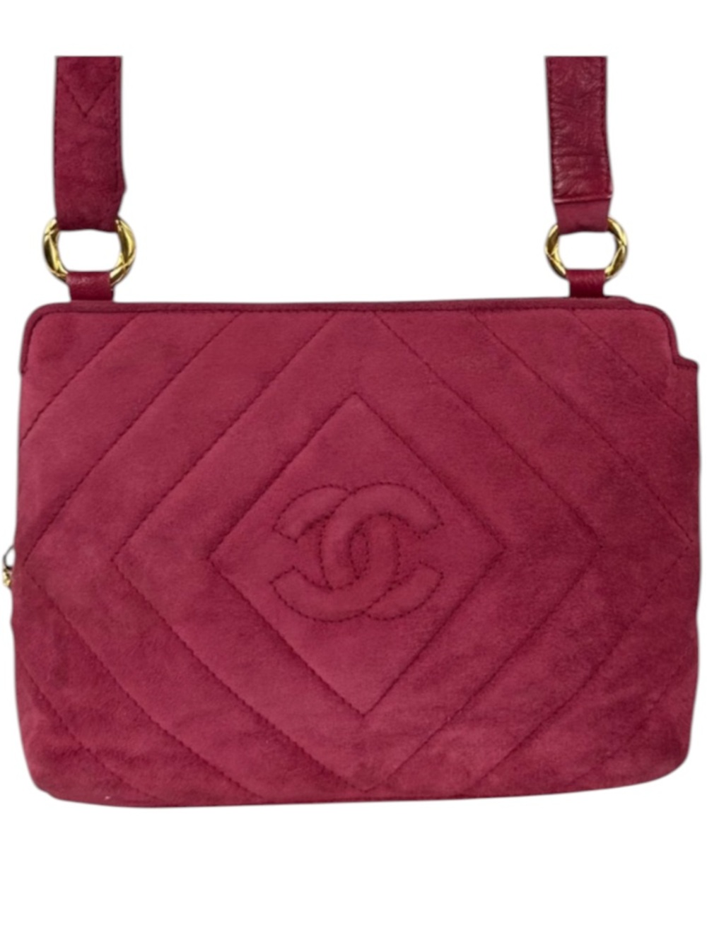 Chanel Vintage Suede CC Crossbody Bag Raspberry Quilted Rare 90s Chanel
